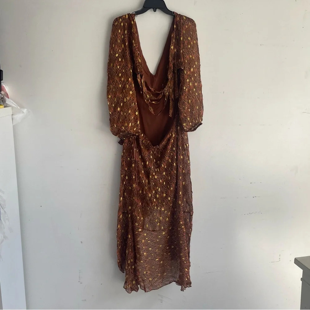 New! Ollari x free people Elana metallic chiffon lace up dress 33261 - Picture 7 of 15